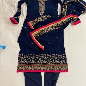 Elegant Navy Blue Embroidered Suit